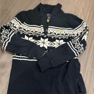 Polo by Ralph Lauren boys black and Cream Zip-Up quarter zip Sweater snowflake